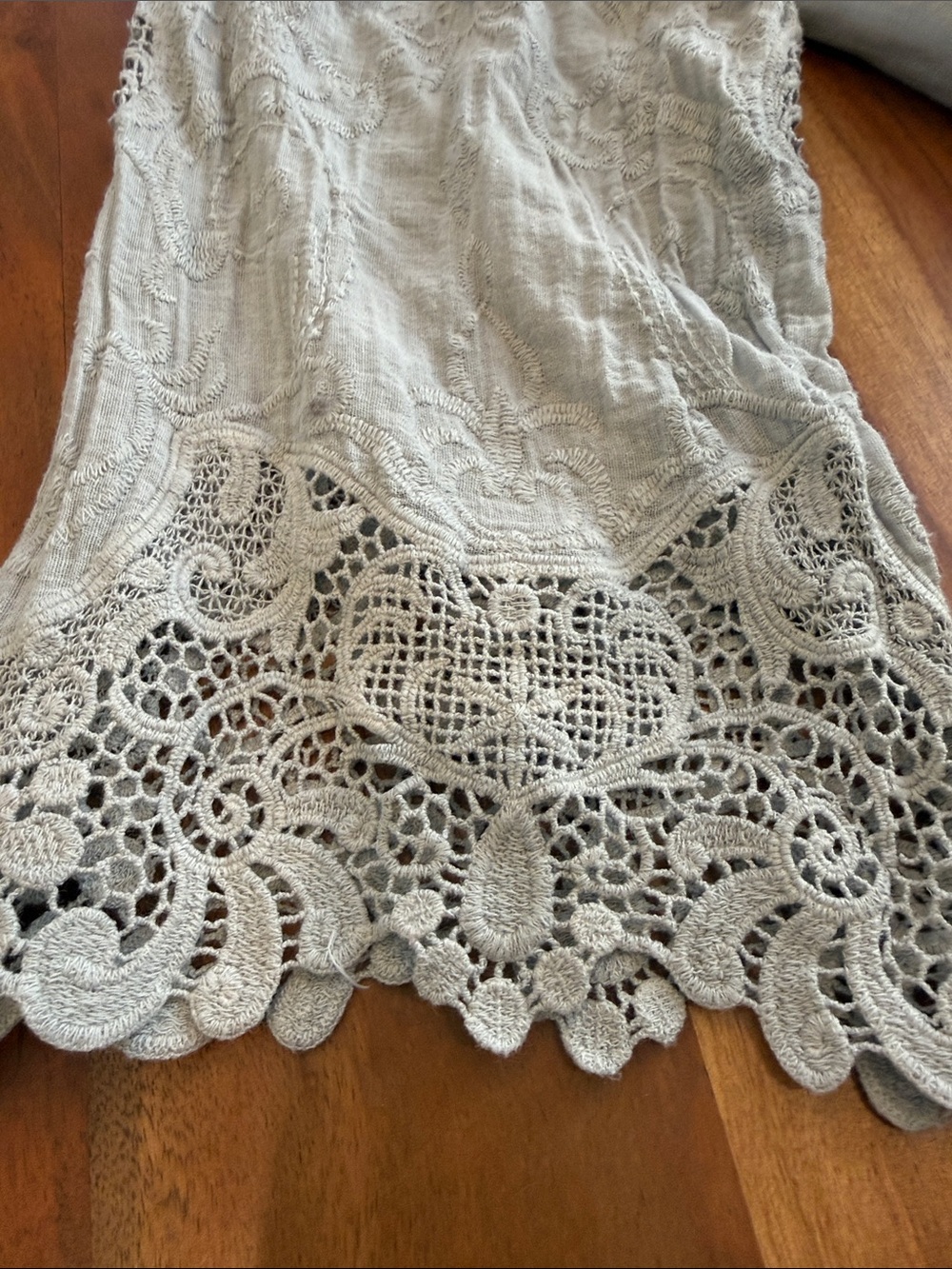 Saks Fifth Avenue Light Gray Lace-Trim Smocked Peasant Tunic - Picture 5 of 13